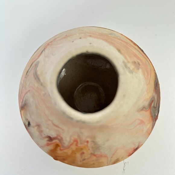 Vintage Nemadji Indian Native Clay pottery USA Orange black Swirl Vase 3" x 2" - Picture 3 of 13